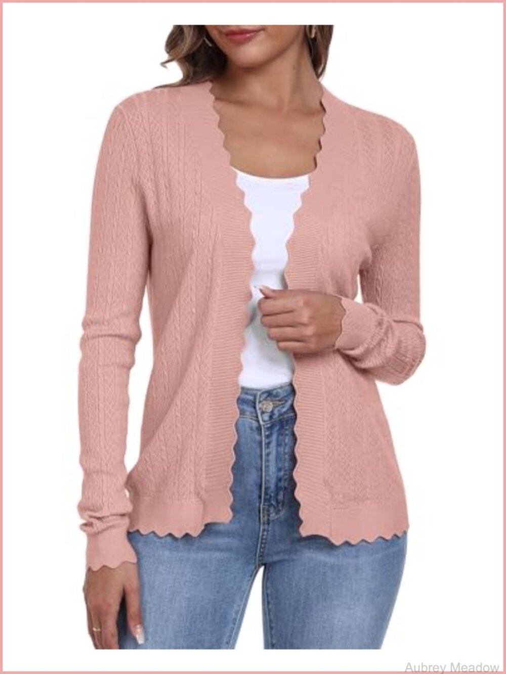 Crochet Knit Cardigan Open Front V-Neck Long Sleeve Lightweight